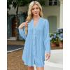 imageBsubseach Women Beach Cover Ups V Neck Button Down Swimsuit Coverup Summer Swim Long Sleeve Cover Up DressLight Blue
