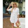imageBsubseach Women Beach Cover Ups V Neck Button Down Swimsuit Coverup Summer Swim Long Sleeve Cover Up DressWhite