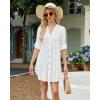 imageBsubseach Women Beach Cover Ups V Neck Button Down Swimsuit Coverup Summer Swim Long Sleeve Cover Up DressWhite