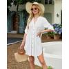 imageBsubseach Women Beach Cover Ups V Neck Button Down Swimsuit Coverup Summer Swim Long Sleeve Cover Up DressWhite