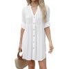 imageBsubseach Women Beach Cover Ups V Neck Button Down Swimsuit Coverup Summer Swim Long Sleeve Cover Up DressWhite