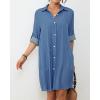 imageBsubseach Women Denim Shirt Dress Long Sleeve Button Down Casual Shirt Dresses with PocketsDeep Blue
