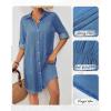 imageBsubseach Women Denim Shirt Dress Long Sleeve Button Down Casual Shirt Dresses with PocketsDeep Blue
