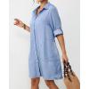 imageBsubseach Women Denim Shirt Dress Long Sleeve Button Down Casual Shirt Dresses with PocketsLight Blue