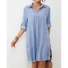 imageBsubseach Women Denim Shirt Dress Long Sleeve Button Down Casual Shirt Dresses with PocketsLight Blue