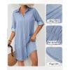 imageBsubseach Women Denim Shirt Dress Long Sleeve Button Down Casual Shirt Dresses with PocketsLight Blue