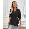 imageBsubseach Women Dressy Casual Blouse Long Sleeve Work Shirts Wrap Belted V Neck Business TopsBlack