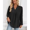 imageBsubseach Women Dressy Casual Blouse Long Sleeve Work Shirts Wrap Belted V Neck Business TopsBlack