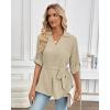imageBsubseach Women Dressy Casual Blouse Long Sleeve Work Shirts Wrap Belted V Neck Business TopsLight Khaki