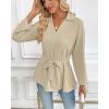 imageBsubseach Women Dressy Casual Blouse Long Sleeve Work Shirts Wrap Belted V Neck Business TopsLight Khaki