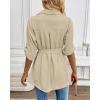 imageBsubseach Women Dressy Casual Blouse Long Sleeve Work Shirts Wrap Belted V Neck Business TopsLight Khaki