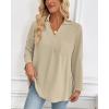 imageBsubseach Women Dressy Casual Blouse Long Sleeve Work Shirts Wrap Belted V Neck Business TopsLight Khaki