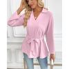 imageBsubseach Women Dressy Casual Blouse Long Sleeve Work Shirts Wrap Belted V Neck Business TopsPink