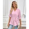 imageBsubseach Women Dressy Casual Blouse Long Sleeve Work Shirts Wrap Belted V Neck Business TopsPink