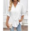 imageBsubseach Women Dressy Casual Blouse Long Sleeve Work Shirts Wrap Belted V Neck Business TopsWhite