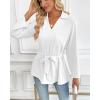 imageBsubseach Women Dressy Casual Blouse Long Sleeve Work Shirts Wrap Belted V Neck Business TopsWhite