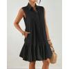 imageBsubseach Womens Casual Summer Dresses Sleeveless Linen Bubble Mini Short Dress Button Down Shirt Sundress with PocketsBlack