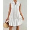 imageBsubseach Womens Casual Summer Dresses Sleeveless Linen Bubble Mini Short Dress Button Down Shirt Sundress with PocketsWhite