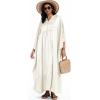 imageBsubseach Womens Plus Size Kaftan Dresses Sparkly Glitter V Neck Swimsuit Coverup Beach Maxi Silky Caftans LoungewearWhite