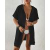 imageBsubseach Womens Swimsuit Cover Up Shirt Button Down Short Sleeve Bathingsuit Coverups Hooded Beach Coverup With PocketsBlack