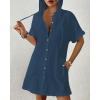 imageBsubseach Womens Swimsuit Cover Up Shirt Button Down Short Sleeve Bathingsuit Coverups Hooded Beach Coverup With PocketsNavy Blue