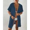 imageBsubseach Womens Swimsuit Cover Up Shirt Button Down Short Sleeve Bathingsuit Coverups Hooded Beach Coverup With PocketsNavy Blue