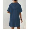 imageBsubseach Womens Swimsuit Cover Up Shirt Button Down Short Sleeve Bathingsuit Coverups Hooded Beach Coverup With PocketsNavy Blue