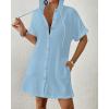 imageBsubseach Womens Swimsuit Cover Up Shirt Button Down Short Sleeve Bathingsuit Coverups Hooded Beach Coverup With PocketsSky Blue