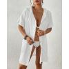 imageBsubseach Womens Swimsuit Cover Up Shirt Button Down Short Sleeve Bathingsuit Coverups Hooded Beach Coverup With PocketsWhite