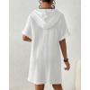imageBsubseach Womens Swimsuit Cover Up Shirt Button Down Short Sleeve Bathingsuit Coverups Hooded Beach Coverup With PocketsWhite