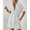 imageBsubseach Womens Swimsuit Cover Up Shirt Button Down Short Sleeve Bathingsuit Coverups Hooded Beach Coverup With PocketsWhite