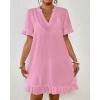 imageBsubseach Womens Swimsuit Cover Up Shirt Ruffle Short Sleeve Bathing Suit Coverups V Neck Flowy Ruffled Beach Bikini DressPink