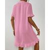 imageBsubseach Womens Swimsuit Cover Up Shirt Ruffle Short Sleeve Bathing Suit Coverups V Neck Flowy Ruffled Beach Bikini DressPink
