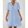 imageBsubseach Womens Swimsuit Cover Up Shirt Ruffle Short Sleeve Bathing Suit Coverups V Neck Flowy Ruffled Beach Bikini DressSky Blue