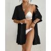 imageBsubseach Womens Swimsuit Coverup Button Down Bathing Suit Cover Up Swimwear Bell Sleeve Beach Shirt DressBlack