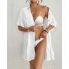 imageBsubseach Womens Swimsuit Coverup Button Down Bathing Suit Cover Up Swimwear Bell Sleeve Beach Shirt DressWhite