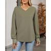 imageBsubseach Womens Waffle Knit Tops Long Sleeve V Neck Shirts Dressy Casual Blouse 2025 Fall Loose Tunic Top OutfitsArmy Green
