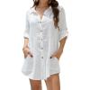 imageBsubseach Bathing Suit Cover Up for Women Cotton Swim Coverup Long Sleeve Shirt Dress BeachwearWhite