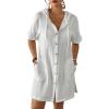 imageBsubseach Cotton Swimsuit Cover Up For Women 2025 Button Down Hooded Shirt Short Sleeve Beach Cover Ups With PocketsWhite