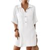 imageBsubseach Cover Ups for Swimwear Women Short Sleeve Beach Swimsuit Coverup Loose Shirt Dress 2025 Vacation OutfitsWhite