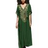 imageBsubseach Kaftan Cover Ups for Swimwear Long Caftan Loungewear Gold Embroidery Swimsuit Cover Up DressDark Green