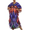 imageBsubseach Kaftan Dresses for Women Batwing Sleeve Beach Cover Up Plus Size Swimsuit Coverup Caftan Loungewear Dark Blue