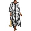 imageBsubseach Kaftan Dresses for Women Geometric Print Caftan Long Beach Swimsuit Cover Up Loungewear DressBlack