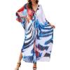 imageBsubseach Kaftan Dresses for Women Sheer Beach Swimsuit Cover Up Batwing Sleeve Plus Size Caftan Cover UpsRed Floral Print
