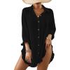 imageBsubseach Long Sleeve Swimsuit Coverup for Women Button Down Bathing Suit Cover Up Shirt Casual Beach Dress Black SBlack