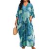 imageBsubseach Plus Size Kaftan Dresses for Women V Neck Swimsuit Coverup Floral Print Caftan Maxi Beach DressBlue