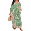 imageBsubseach Plus Size Kaftan Dresses for Women V Neck Swimsuit Coverup Floral Print Caftan Maxi Beach DressGreen