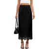 imageBsubseach Satin Maxi Skirts for Women Casual Elegant 2025 Fall A Line High Waist Elastic Silk Midi Skirt with LaceBlack
