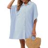 imageBsubseach Swimsuit Cover Up Shirt 34 Sleeve Beach Coverup Oversized Button Down Shirts Bikini Bathing SuitBlue Stripe