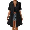 imageBsubseach Swimsuit Cover Up for Women Short Sleeve Button Down Blouse Bathing Suit Cover Ups Cotton Beach Shirt DressBlack